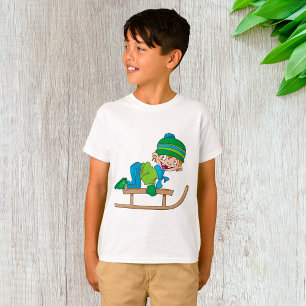 Fun Winter Sledding Boy Cute Snow Adventure T-Shirt