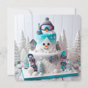 FUN WINTER SNOWBOARDING THEME KIDS BIRTHDAY CAKE CARD