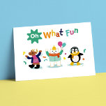Fun Winter Wonderland Kids Birthday Party Invites<br><div class="desc">Customise birthday invites for your toddler boy or girl. A handsome moose,  kind winter kitten,  and playful penguin are dressed for sweater weather in celebration of your boy's or girl's big day,  be 1st,  2nd,  3rd,  4th,  or 5th birthday. Mint green with fun abstract graphics on back.</div>