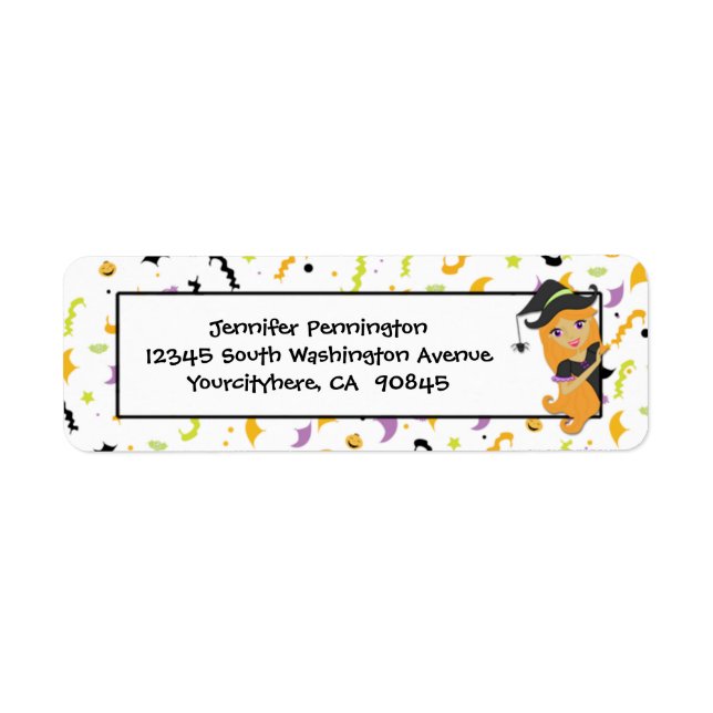Fun witch Halloween return address envelope labels (Front)