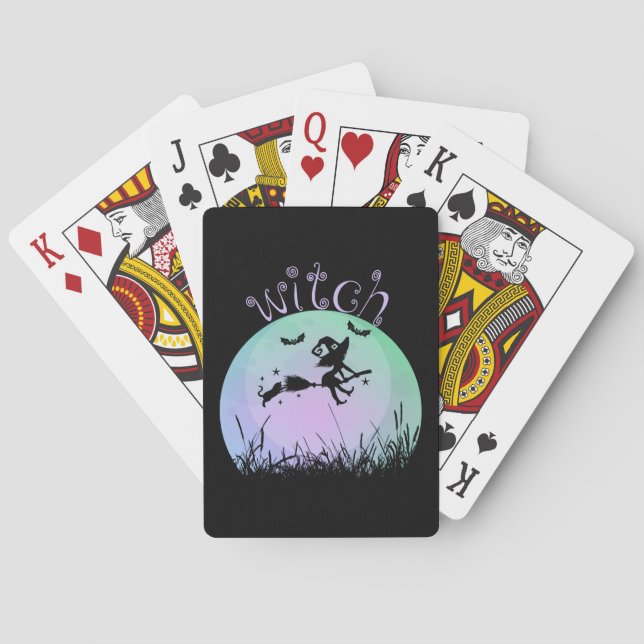 Fun Witch on a broomstick with a cat Playing Cards (Back)