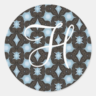 Fun with brown and blue initial classic round sticker