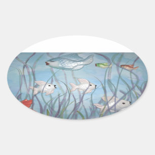 fun with chalkware fish watercolor style oval sticker