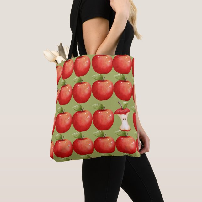 Fun with Fruit Red Apple Tote Bag (Close Up)
