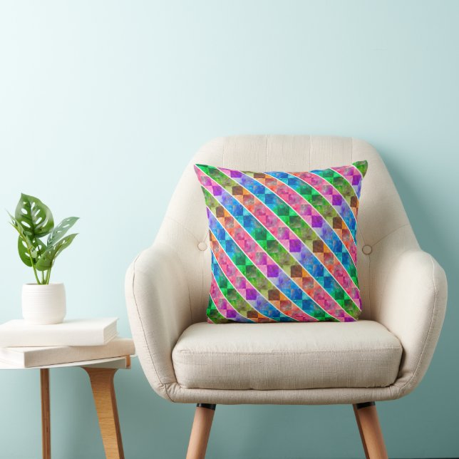 [Fun with Stripes] Pattern #5a Rainbow Diamond Cushion (Chair)