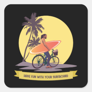 Fun With Surfboard Funny Surfer Surfing Square Sticker