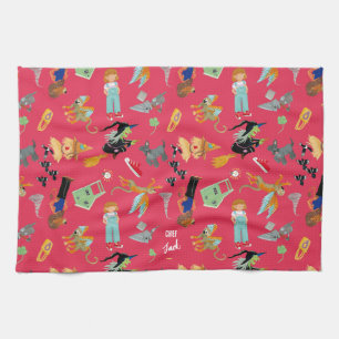 Fun Wizard of Oz on red children's design Tea Towel