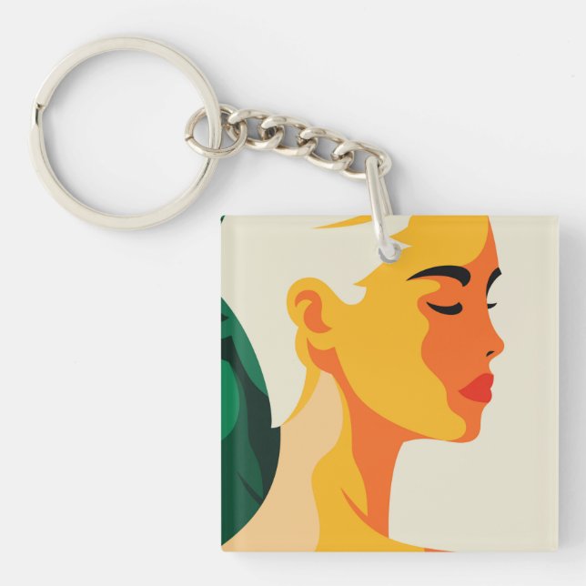 Fun Woman Portrait Modern Abstract Custom Key Ring (Front)