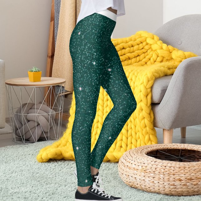 Fun Women White Green Blue Striped Sparkle Glitter Leggings (Creator Uploaded)