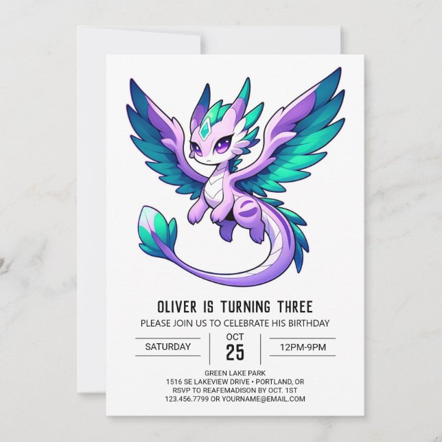 Fun Woodland Dragon Birthday Invitation (Front)