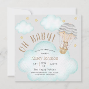 Fun Woodland Teddy Bear Balloon Baby Shower Invitation