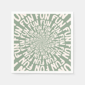 Fun word repeating spiral cream green lemongrass napkin