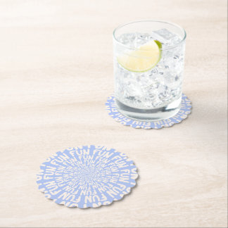 Fun word repeating spiral cream lilac purple  beve paper coaster