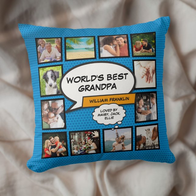 Fun World's Best Grandpa Grandad Photo Blue Cushion (Fun World's Best Grandpa Grandad Photo Blue Throw Pillow)