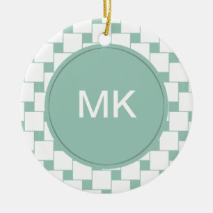 Fun Woven Squares Mint Green Ceramic Tree Decoration