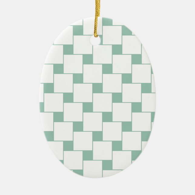Fun Woven Squares Mint Green Ceramic Tree Decoration (Front)