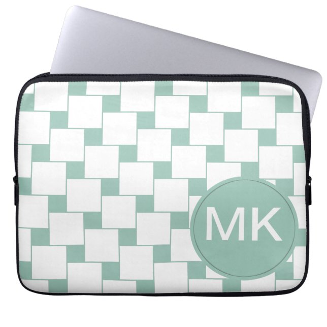 Fun Woven Squares Mint Green Laptop Sleeve (Front)