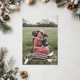 Fun Written Merry Christmas on a drawn Ribbon Holiday Card