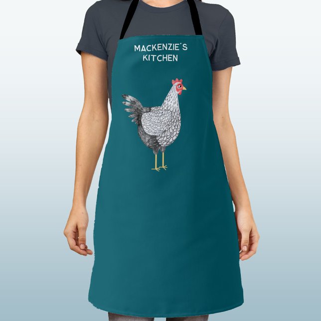 Fun Wyandotte Chicken Hen Watercolor Personalised Apron (Wyandotte Chicken watercolor hen personalized name custom text apron)