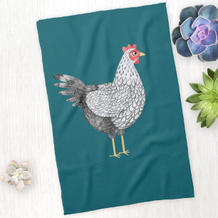 Fun Wyandotte Chicken Hen Watercolor Teal Green Tea Towel