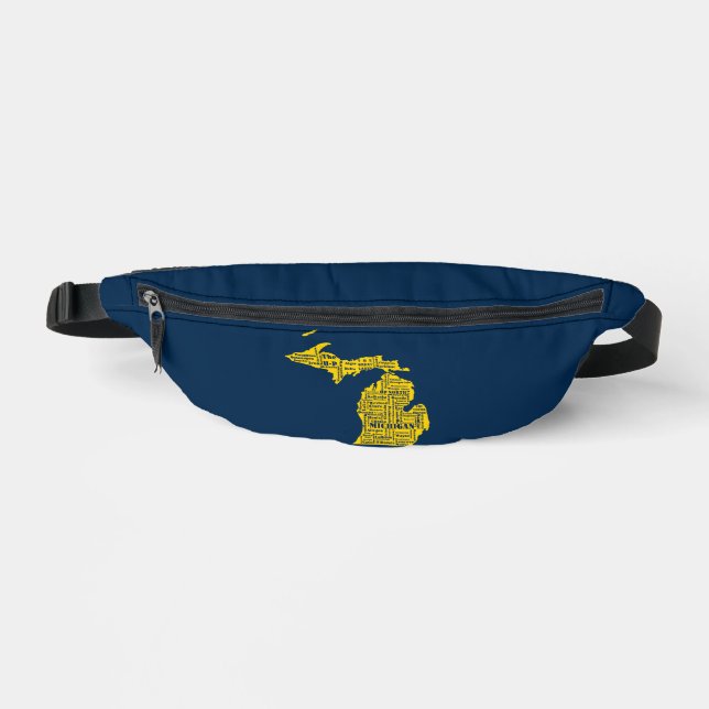 Fun Yellow and Navy Blue State of Michigan cities Bum Bags (Front)