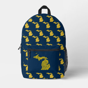 Fun Yellow and Navy Blue State of Michigan cities Printed Backpack