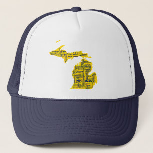 Fun Yellow and Navy Blue State of Michigan cities Trucker Hat
