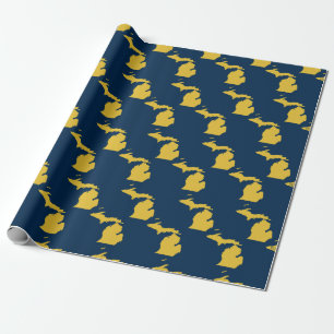 Fun Yellow and Navy Blue State of Michigan cities Wrapping Paper