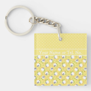 Fun Yellow and White Custom Keychain, Comic Sheep Key Ring