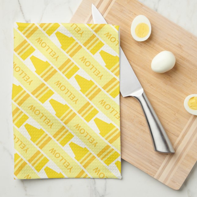 Fun Yellow Crayon Pattern Tea Towel (Quarter Fold)