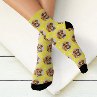 Fun Yellow Custom Dog Photo Paw Print Socks