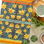 Fun Yellow Daffodils Custom Name or Quote Stylish  Tea Towel<br><div class="desc">Chic Personalised Floral Daffodil Pattern Modern kitchen towel. These colourful kitchen towels are perfect to add a pop of colour to your kitchen. Make them uniquely yours by adding your name or favourite quote. Whether you're a seasoned chef or an aspiring home cook, these towels make the perfect companion for...</div>