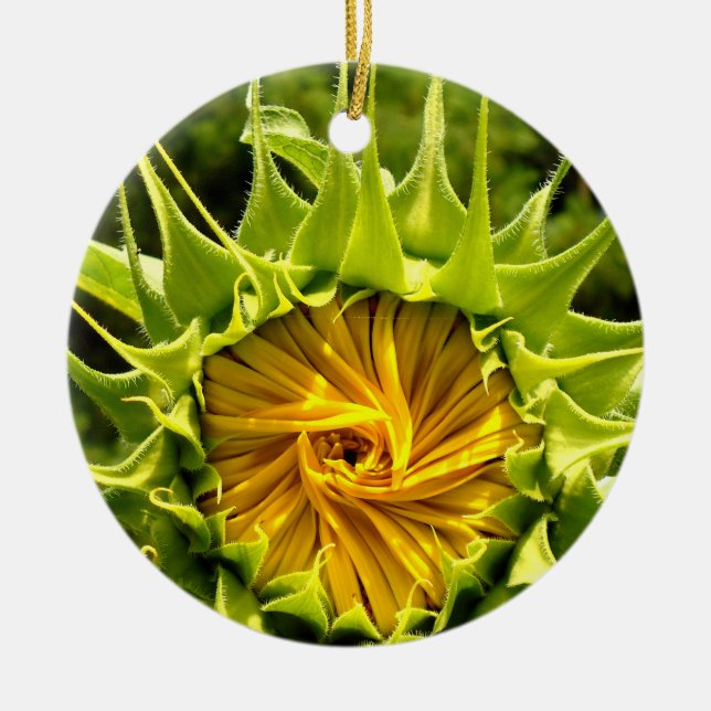 Fun yellow floral Sunflower Ceramic Tree Decoration (Front)