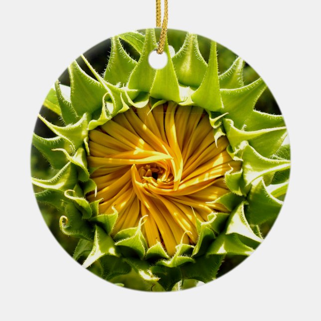 Fun yellow floral Sunflower Ceramic Tree Decoration (Front)