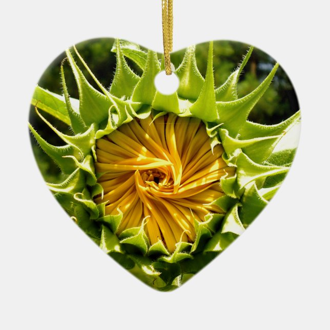 Fun yellow floral Sunflower Ceramic Tree Decoration (Front)
