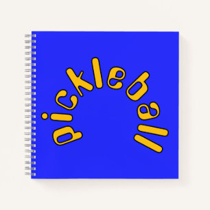 Fun Yellow Orange Pickleball Text On Bright Blue Notebook