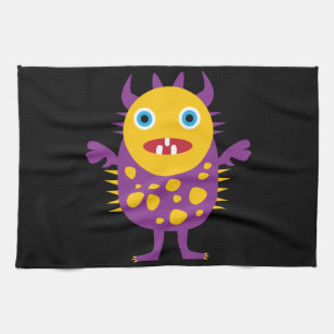 Fun Yellow Purple Monster Creature Gifts for Kids Tea Towel