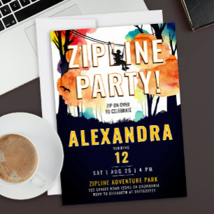 Fun Yellow Zipline Colourful Forest Kids Adventure Invitation