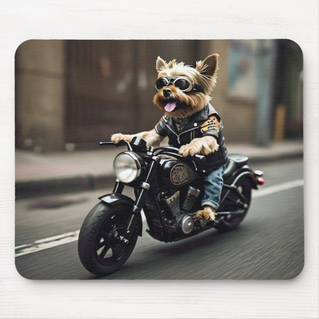 Fun Yorkie Riding a Motorcycle Mouse Pad (Front)