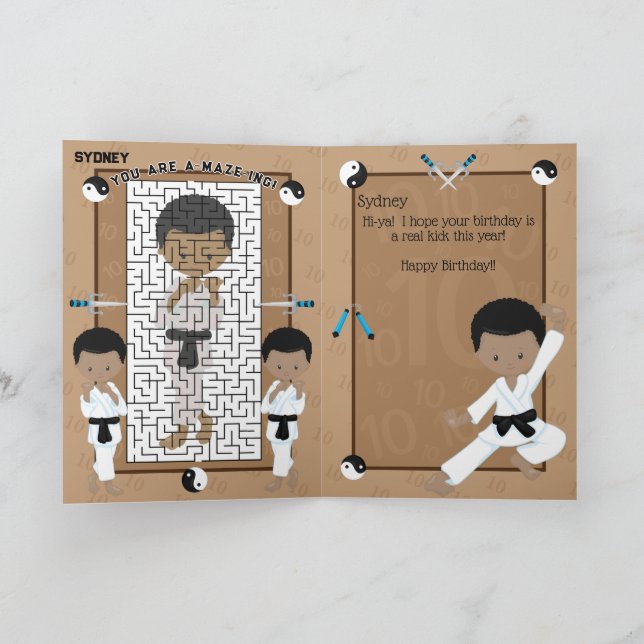 Fun You are A-Maze-ing Black Boys Karate Birthday Card (Inside)