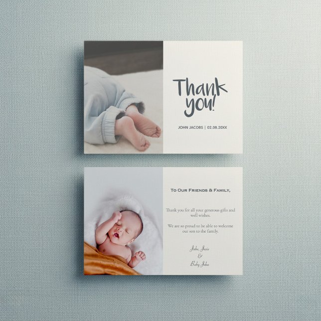 Fun, your photo, boy, baby shower thank you card (Fun, your photo, boy, baby shower thank you card with message and 2 photos.)
