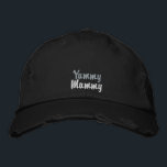 Fun Yummy Mummy Quote Vintage Black Pink Cute Embroidered Hat<br><div class="desc">Cute Yummy Mummy quote personalised,  Distressed Chino Twill black baseball Cap,  with pink and white embroidery. A cute fashion accessory and birthday gift idea for moms.</div>