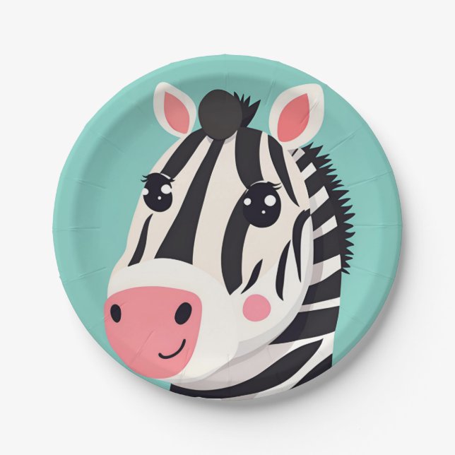 Fun Zebra Face safari Wild jungle Birthday Party Paper Plate (Front)