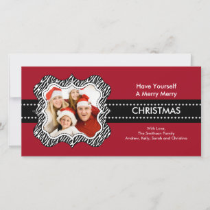 Fun Zebra Frame Christmas Photo Card. Holiday Card