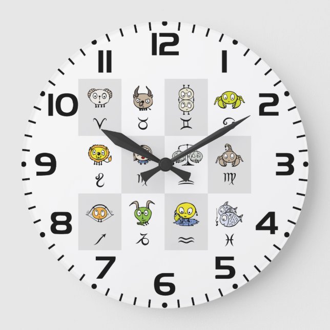 Fun Zodiac Astrological Characters Large Clock (Front)