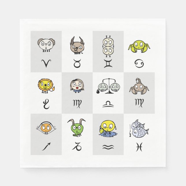Fun Zodiac Astrological Characters Napkin (Front)