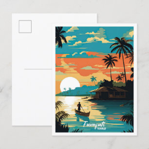 Funafuti Tuvalu Art Vintage Travel Illustration Postcard