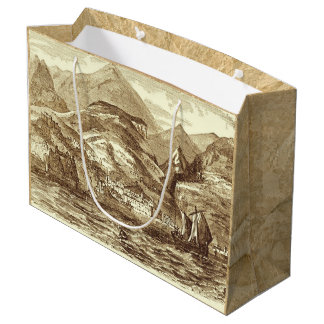 Funchal Madeira Harbour Sepia-Tinted Panoramic Large Gift Bag