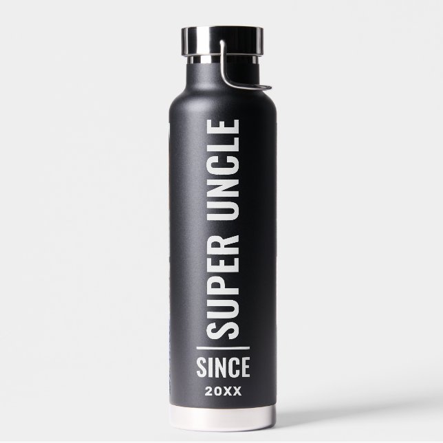 Funcle | Fun Uncle Custom Year 4 Photo Black Water Bottle (Left)