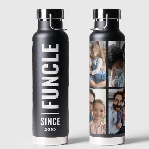 Funcle Fun Uncle Custom Year 4 Photo Black Water Bottle